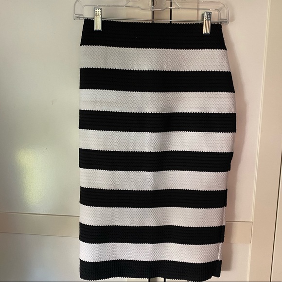 Express Black and White Striped MIDI Skirt - Picture 2 of 5